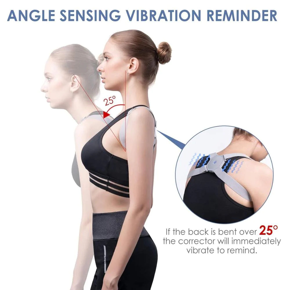 Smart Posture Corrector with Sensor Vibration Reminder for Men and Women, Backmedic Posture Reminder for Teens and Kids, Adjustable Angle and Straps to Help Maintain Correct Posture